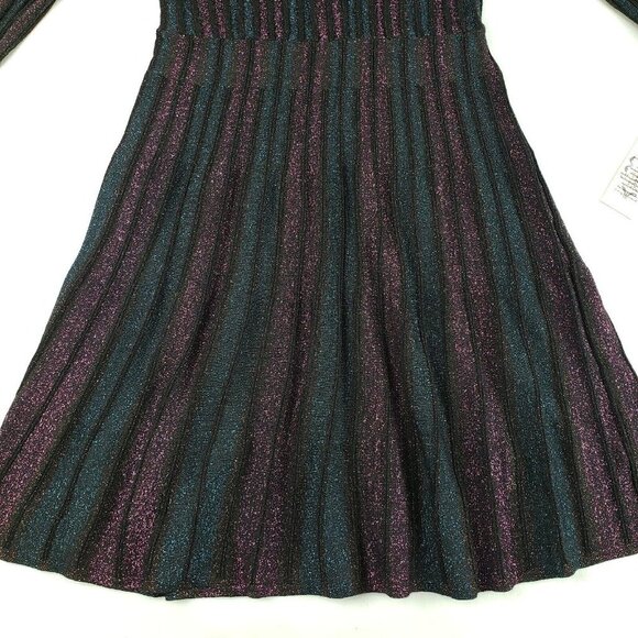 Nanette Lepore Metallic Fit Flare Dress Womens Medium Black Striped 3/4 Sleeve - Picture 6 of 15